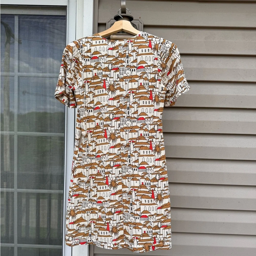 Anthropologie Porridge Short-Sleeve Crew-Neck Linen Printed Mini Dress - Picture 3 of 7